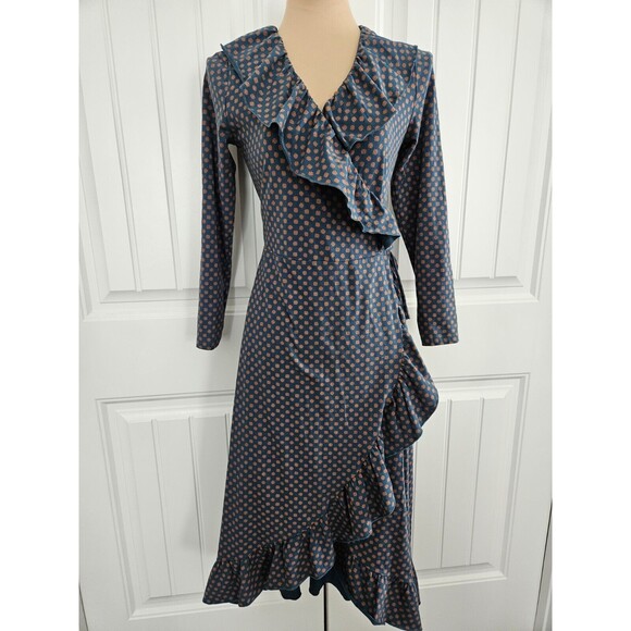 Matilda Jane Reunion Wrap Ruffle Long Sleeve Dress Blue S classic country - Picture 1 of 14